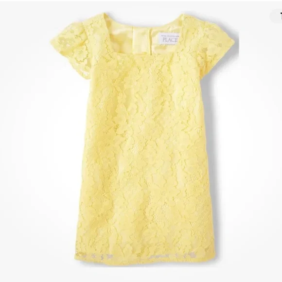 The Children’s Place Girls Yellow Lace Square Neck Shift Dress XL (14) New - Picture 1 of 5